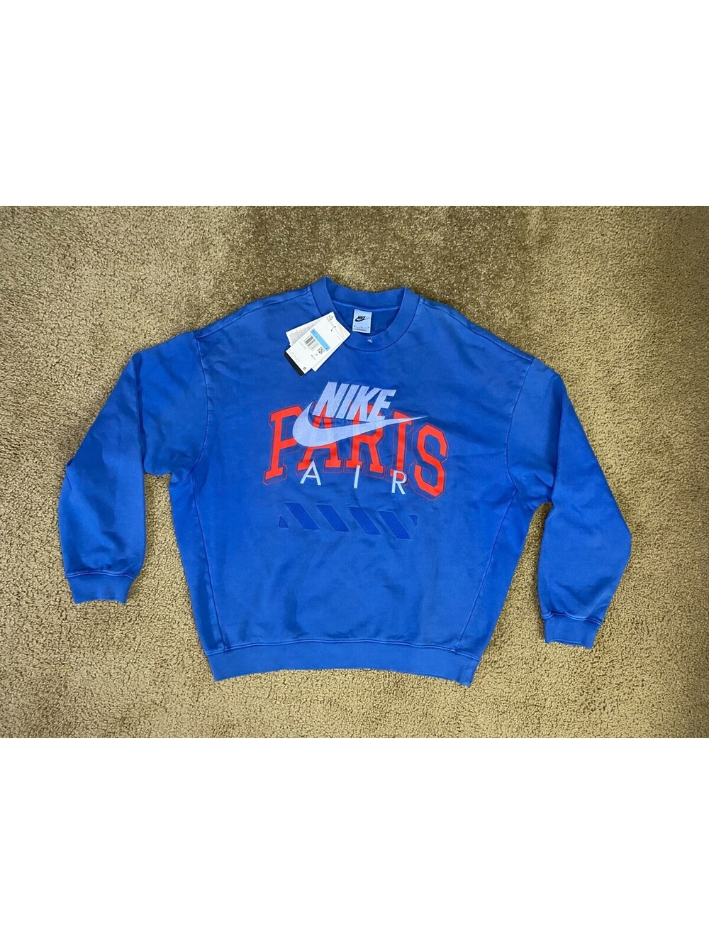 Nike Air Paris Sweatshirt Mens Medium Blue Graphic Print Long Sleeve Pullover